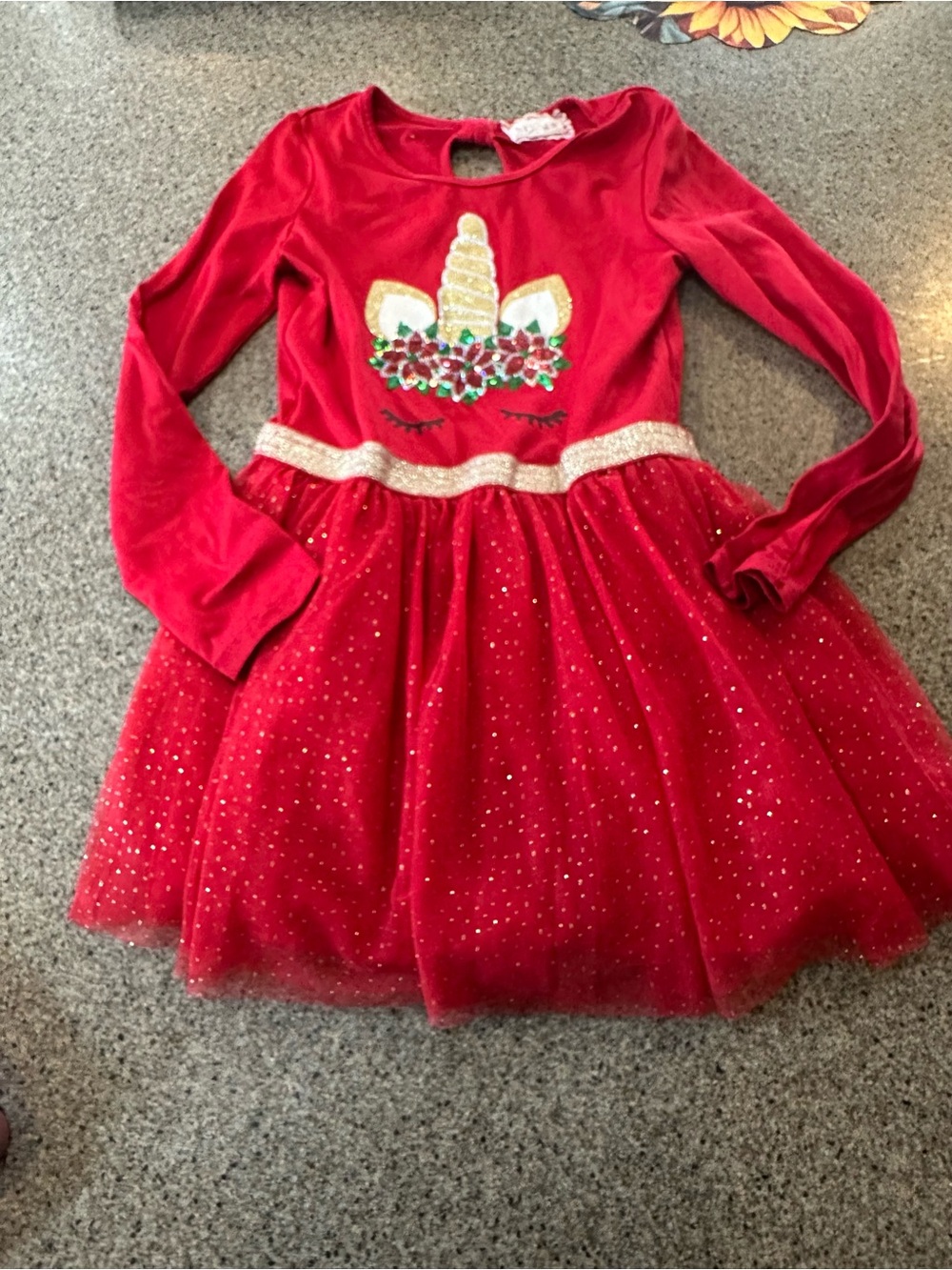 Girls Red Unicorn Tulle Dress Costume with Gold Accents